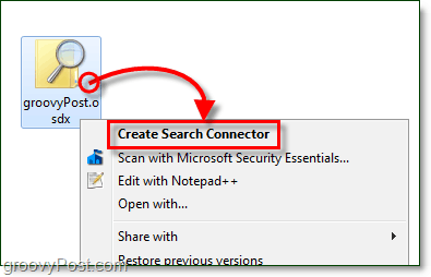 kliknite desnim klikom na radnu površinu, a zatim kliknite osdx datoteku koja je konektor za pretraživanje, a zatim stvorite konektor za pretraživanje za Windows 7