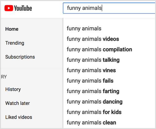 Pogledajte autosugestije pretraživanja YouTubea za svoju ključnu riječ.