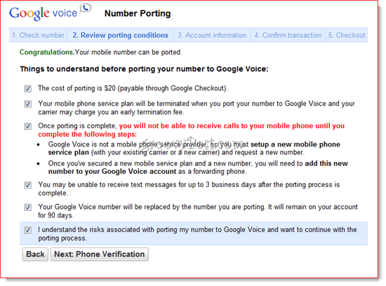 Port postojeći broj u Google Voice