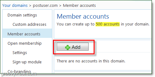 dodajte člansku izjavu u svoju e-poštu s Windows domenom uživo