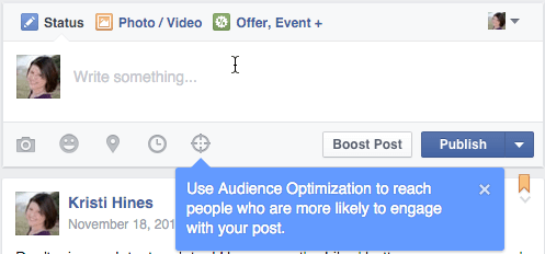 facebook optimizacija publike za okvir za ažuriranje postova