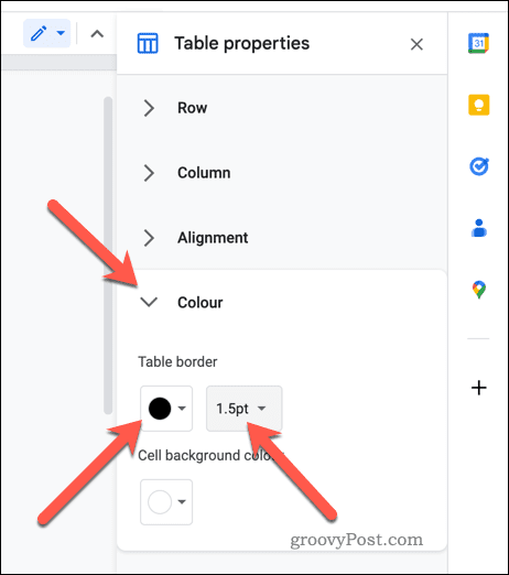 Postavite svojstva obruba tablice u Google dokumentima
