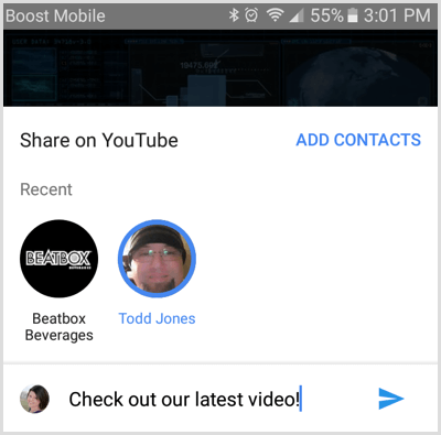 Odaberite kontakt s kojim ćete dijeliti YouTube videozapis