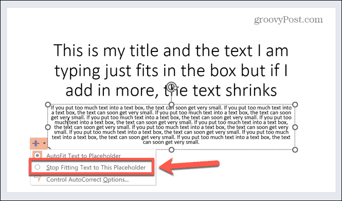 PowerPoint zaustaviti uklapanje teksta u rezervirano mjesto