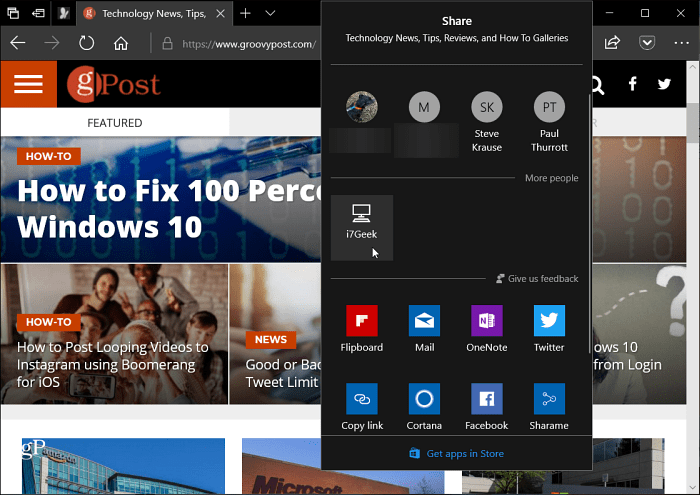 Windows 10 Microsoft Edge u blizini Dijeli