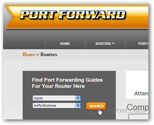 pronalaženje vodiča s usmjerivačem na portalu portforward.com