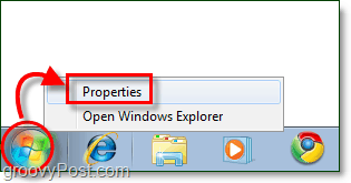 Pokretanje izbornika svojstava u sustavu Windows 7
