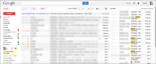 pregled slike Gmaila sa svom poštom u 2. oknu s desne strane