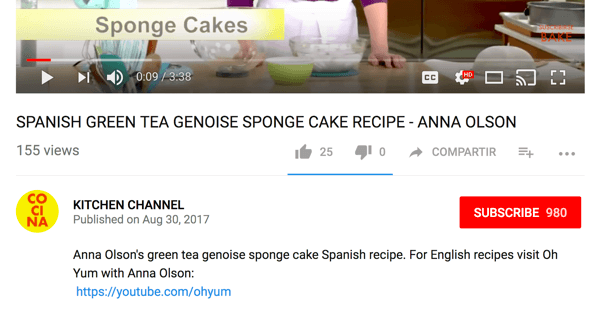 Cocina usmjerava publiku koja govori engleski jezik na drugi kanal za kuhanje na YouTubeu.