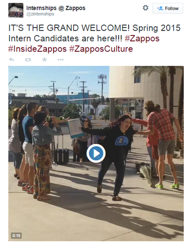 zappos internship dobrodošlica video tweet