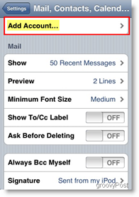 Apple iPhone i iPod Touch Dodajte račun pošte