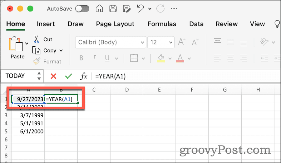 Upotreba funkcije YEAR za izdvajanje godine iz datuma u Excelu