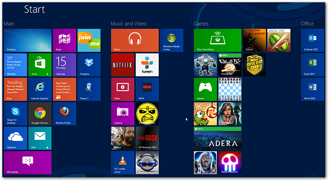 Početni zaslon sustava Windows 8