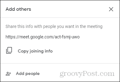 Google Meet informacije o pridruživanju pridruži se