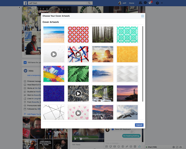 Facebook sada korisnicima omogućuje odabir videozapisa za naslovnu sliku profila iz biblioteke Artwork. 