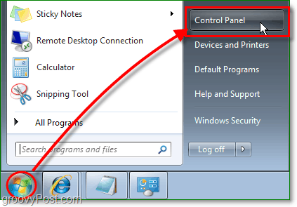 kliknite na Windows 7 start orb izbornik, a zatim kliknite na upravljačku ploču da biste započeli uklanjanje IE