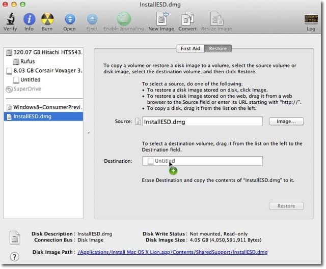 Apple OS X Lion: Kako stvoriti sliku diska za pokretanje