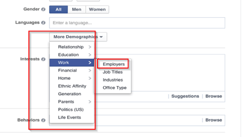 mogućnosti ciljanja facebook oglasa na radnom mjestu