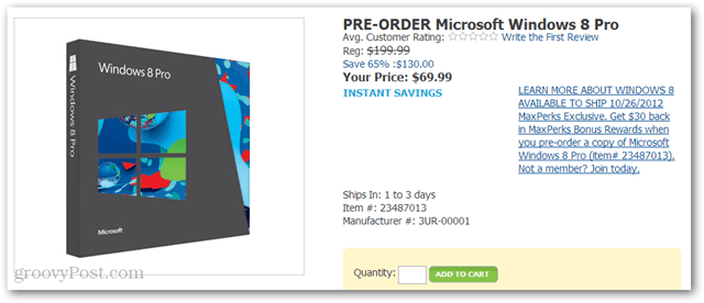 Kupite Windows 8 Pro za 40 USD od Amazona (DVD-ROM, 69,99 USD plus 30 USD Amazon Credit)