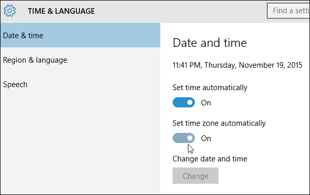 Postavite vremensku zonu automatski Windows 10