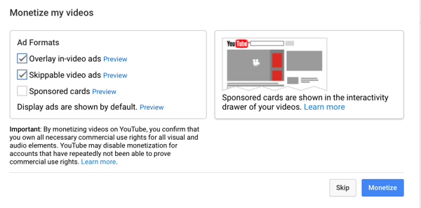 odaberite vrste YouTube oglasa
