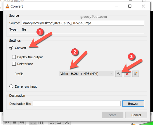 Postavljanje postavki pretvorbe u VLC-u na sustavu Windows