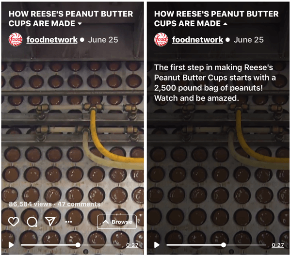 Primjer emisije Food Network IGTV koja pokazuje kako se izrađuju Reeseove čašice od kikirikijevog maslaca.