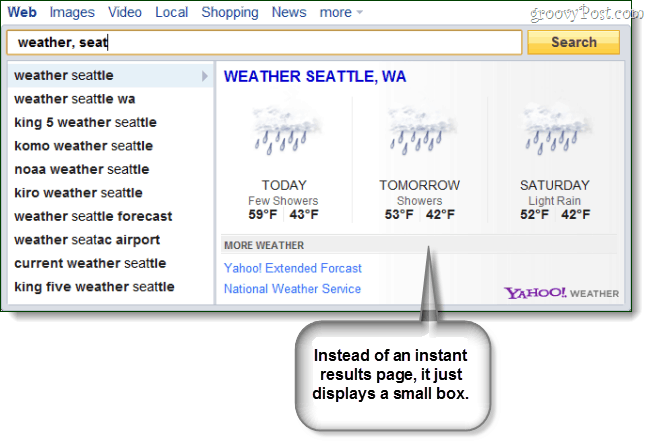 Yahoo Search Direct za vremenske prilike