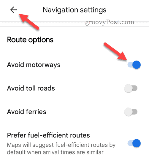 Postavka za uvijek izbjegavanje autocesta i autocesta u Google kartama