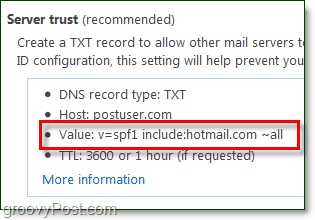 kopirajte vrijednost s povjerenja poslužitelja u usluge Windows domena uživo