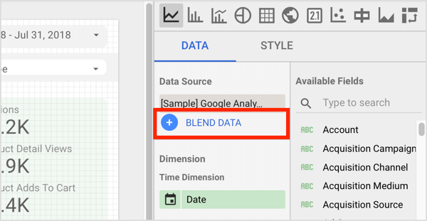 Kliknite Blend Data na kartici Data s desne strane.