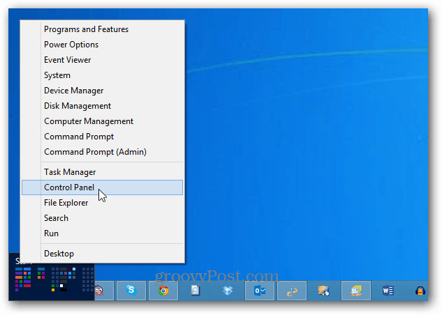 Upravljačka ploča Windows 8 izbornik napajanja