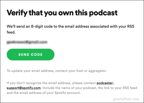 pošalji kontrolni kod za spotify podcast