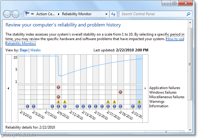 pronađite kada problem u sustavu Windows 7 prvo započne gledanjem datuma