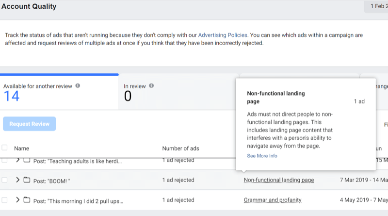 korak 3 kako koristiti alat za kvalitetu Facebook računa