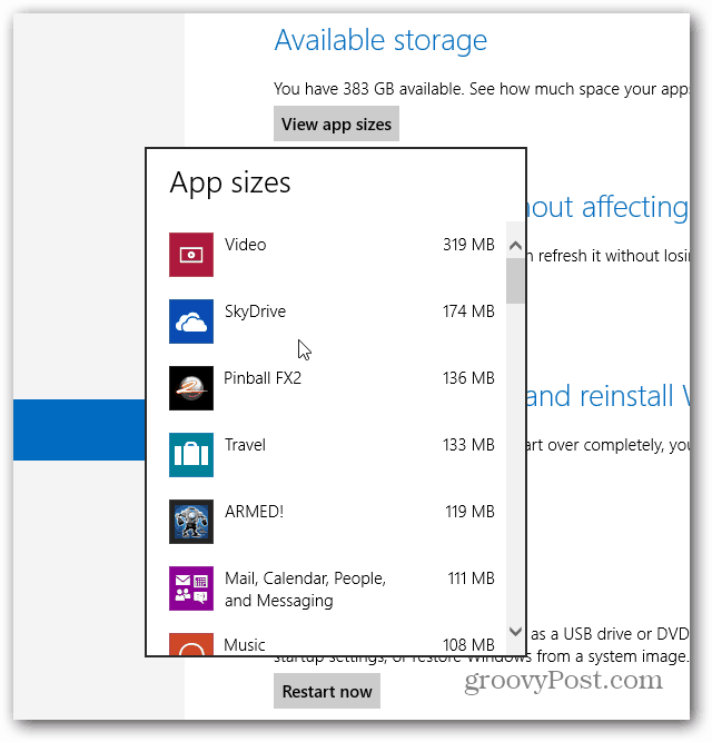Prikazane veličine aplikacija za Windows
