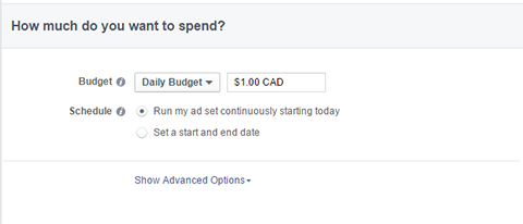 proračunske opcije za facebook oglase