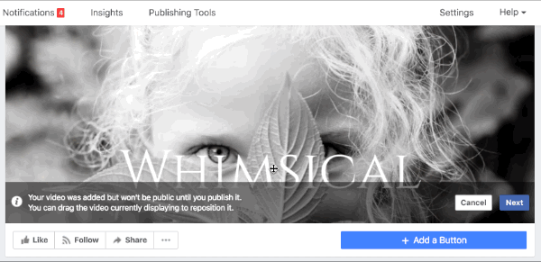 Povucite i ispustite svoj video naslovnice na Facebooku da biste ga premjestili.