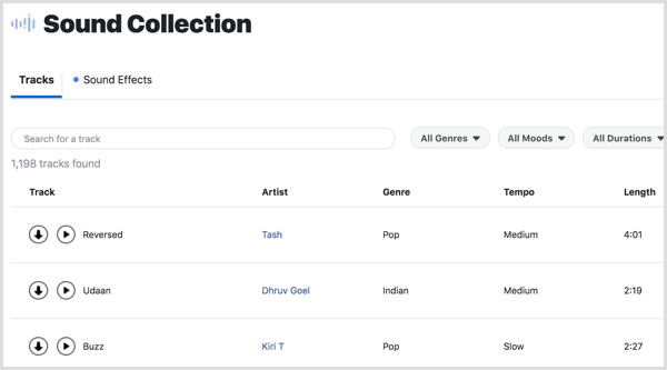 Preuzmite glazbene zapise i zvučne efekte u Facebook Sound Collection.