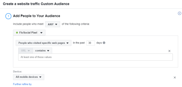 Upotrijebite Facebook alat za postavljanje događaja, korak 17, postavke da biste stvorili prilagođenu Facebook publiku za promet na web lokaciji na temelju uređaja