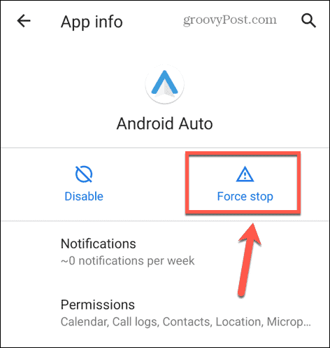 android auto prisilno zaustavljanje