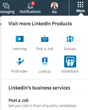 Puno izravnih veza pronaći ćete u odjeljku Više LinkedIna. Ovdje možete stvoriti i stranicu tvrtke.