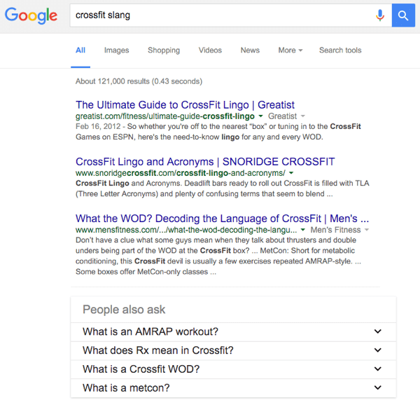 google crossfit pretraživanje žargona