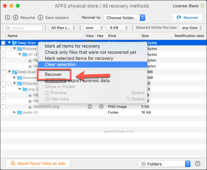 Vraćanje izbrisanih datoteka u Disk Drill na macOS-u