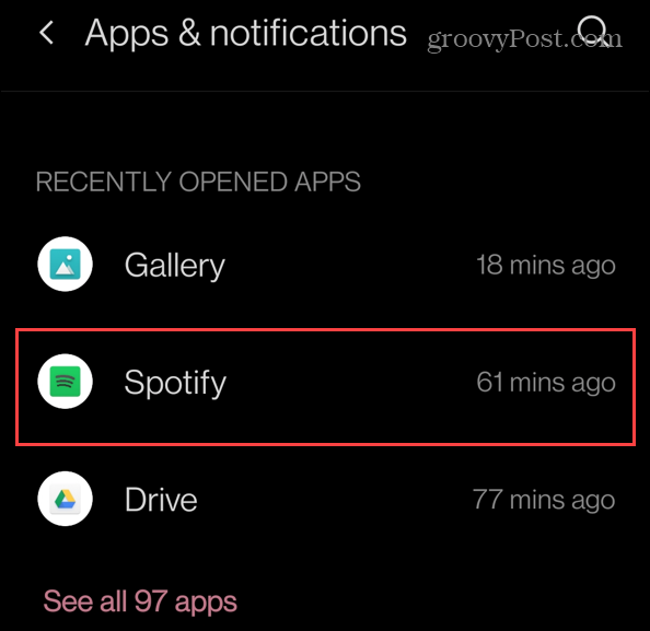 nedavno instalirane aplikacije Spotify