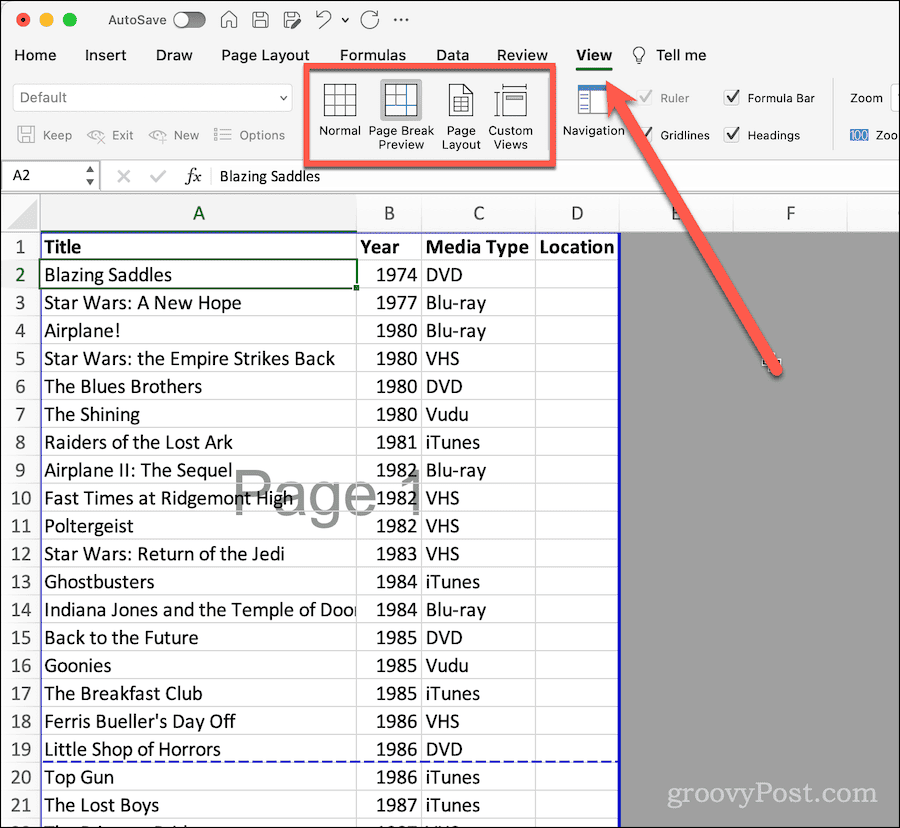 Prikaz vrpce u Excelu