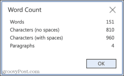 Broj riječi u programu Microsoft Word za web