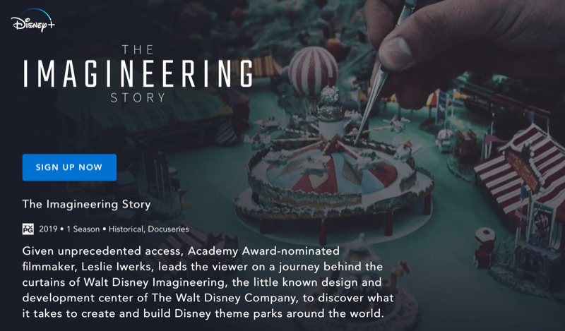Disney + web stranica za Imagineering Story