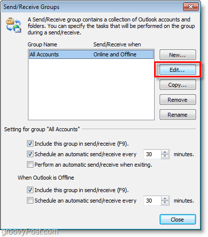 Screenshot programa Outlook 2010 - uređivanje računa