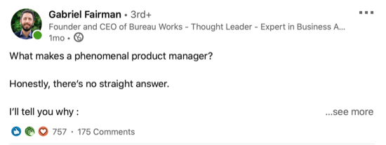 primjer posta LinkedIn postavljanja pitanja